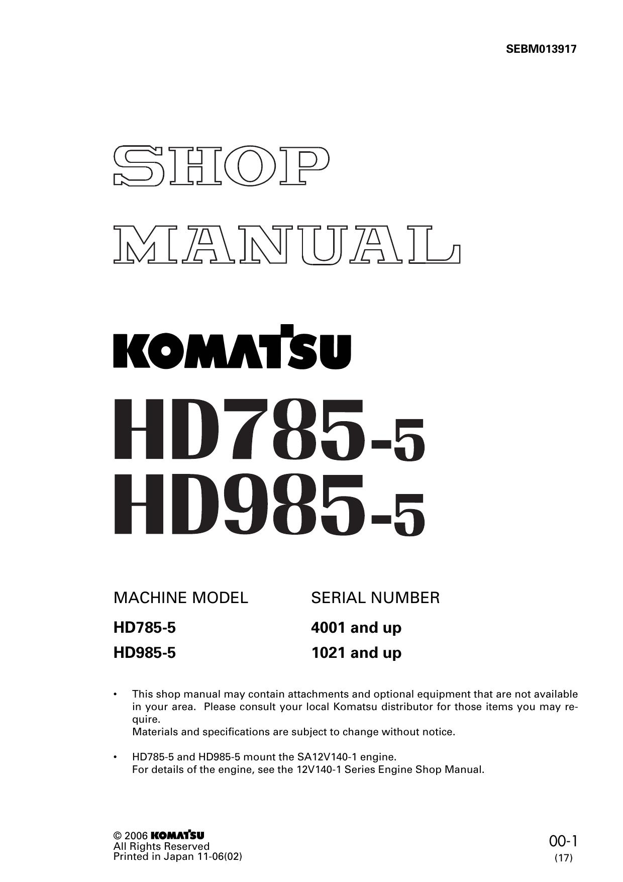 HD785-5 HD985-5 Shop Manual